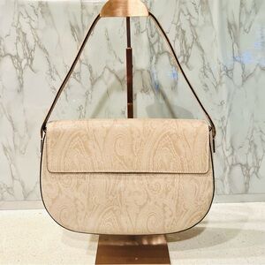 Etro | Cream Coated Shimmer Canvas Calf Hair Shoulder Bag EUC